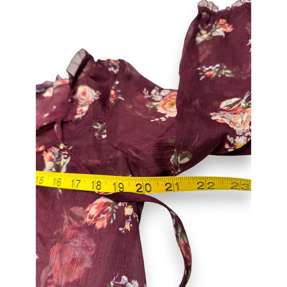 Abercrombie & Fitch Burgundy Floral Sheer Boho Blouse Size Small - Picture 4 of 6